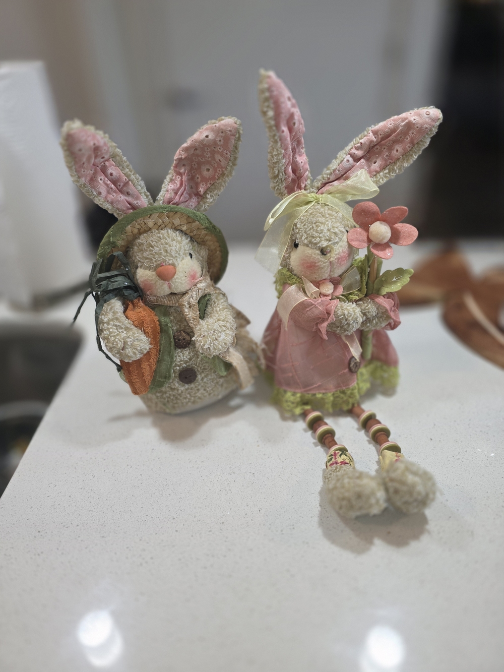Easter Bunny Plush Pair in Pink and Cream - Decorative Home Accents